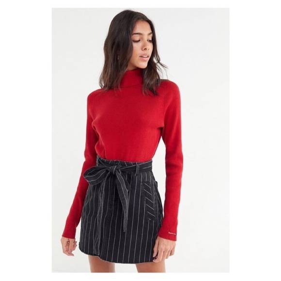 Urban Outfitters UO Pinstripe Paperbag Skirt Washed Black Denim - Picture 1 of 15